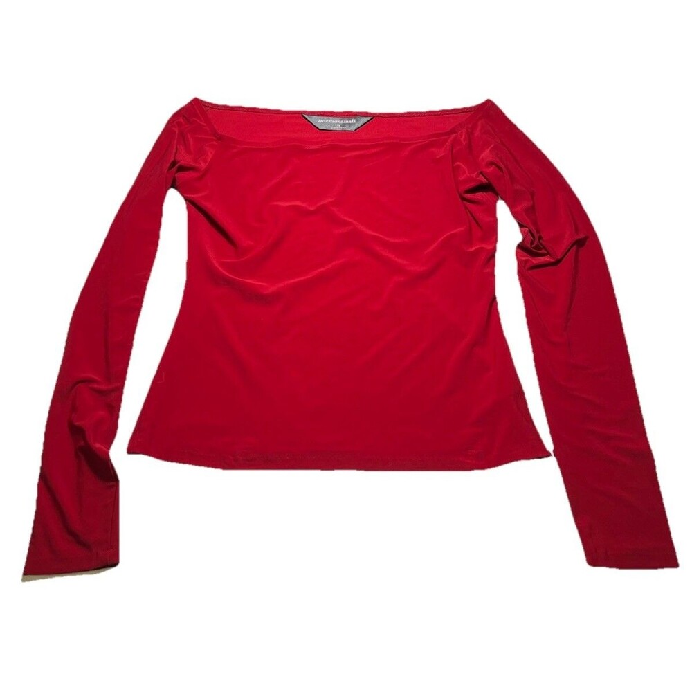 Women's Norma Kamali Timeless Slinky Long Sleeve Boat Neck Jersey Top - Size L